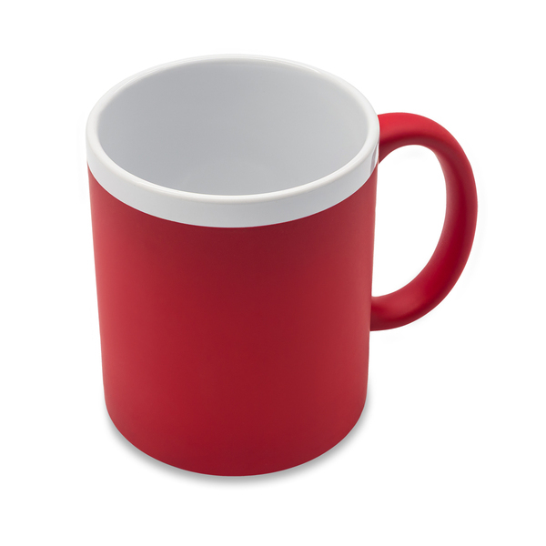 Kubek ceramiczny Velutti 350 ml, czerwony z nadrukiem logo b