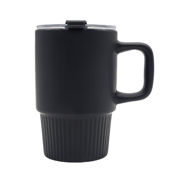 Kubek ceramiczny Azzurro 440 ml, czarny z nadrukiem logo - zdjęcie produktu
