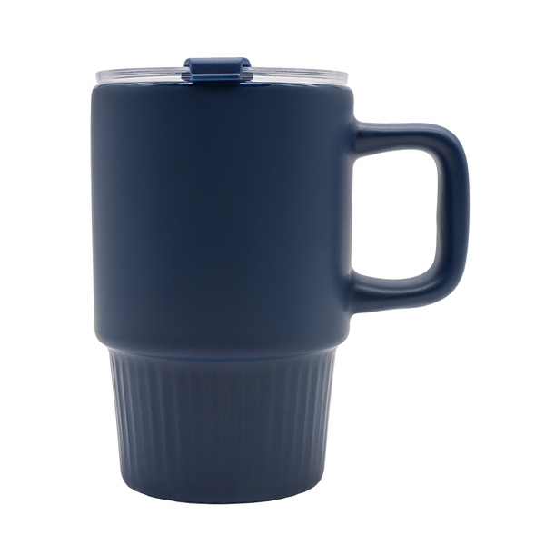 Kubek ceramiczny Azzurro 440 ml, granatowy z nadrukiem logo - zdjęcie produktu