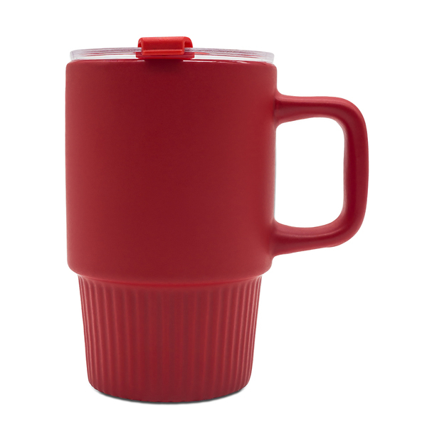 Kubek ceramiczny Azzurro 440 ml, czerwony z nadrukiem logo - zdjęcie produktu