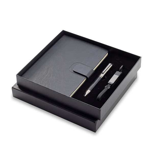 Zestaw upominkowy z kablem USB 2w1 Davos, czarny z nadrukiem logo - zdjęcie produktu