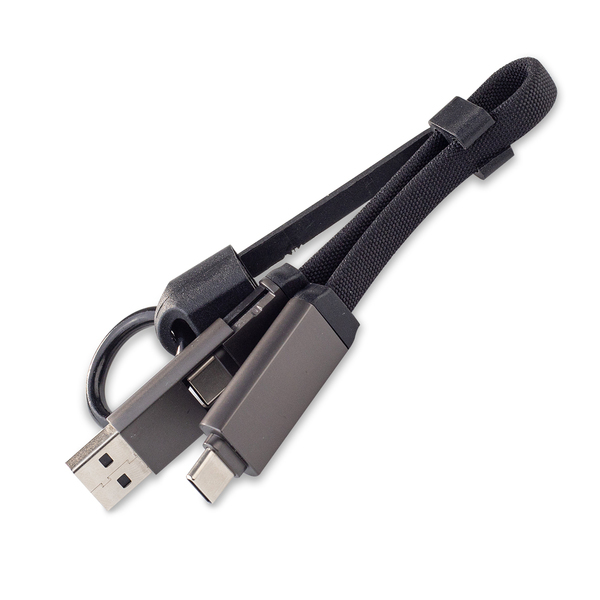 Zestaw upominkowy z kablem USB 2w1 Davos, czarny z nadrukiem logo e