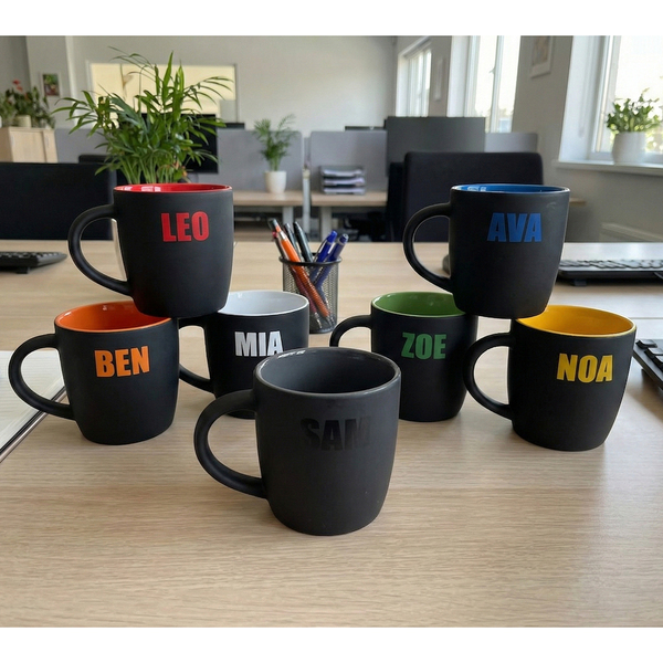 Kubek ceramiczny Esla 345 ml, pomarańczowy z nadrukiem logo c