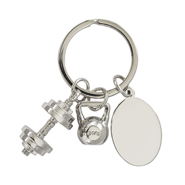 Brelok z motywem sportowym GymKey, srebrny z grawerem logo b