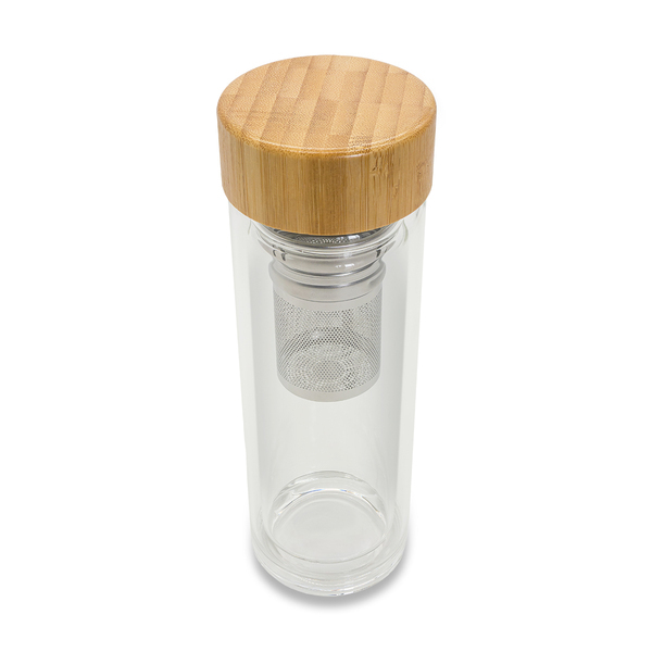 Dwuścienna butelka z zaparzaczem Helen 400 ml, transparentny z nadrukiem logo a