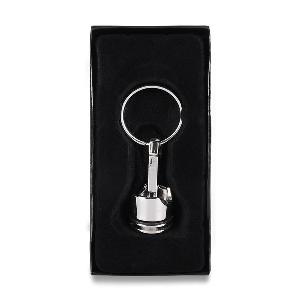 Brelok metalowy Piston, srebrny z nadrukiem logo - zdjęcie produktu