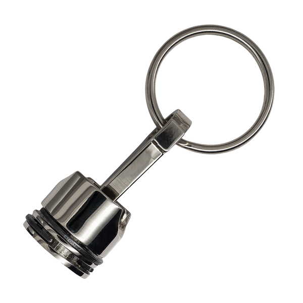 Brelok metalowy Piston, srebrny z nadrukiem logo b