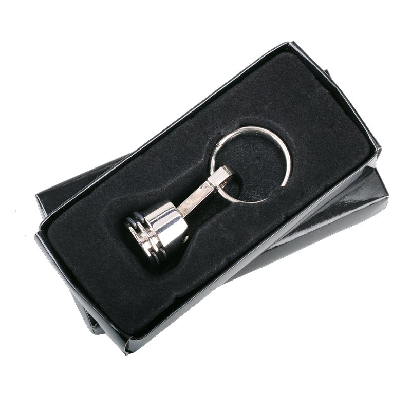 Brelok metalowy Piston, srebrny z nadrukiem logo a