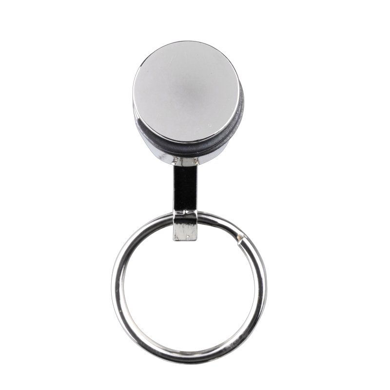 Brelok metalowy Piston, srebrny z nadrukiem logo e
