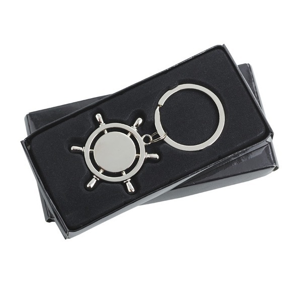 Brelok metalowy Steering Wheel, srebrny z nadrukiem logo a