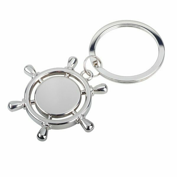 Brelok metalowy Steering Wheel, srebrny z nadrukiem logo b