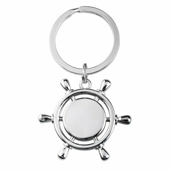Brelok metalowy Steering Wheel, srebrny z nadrukiem logo c