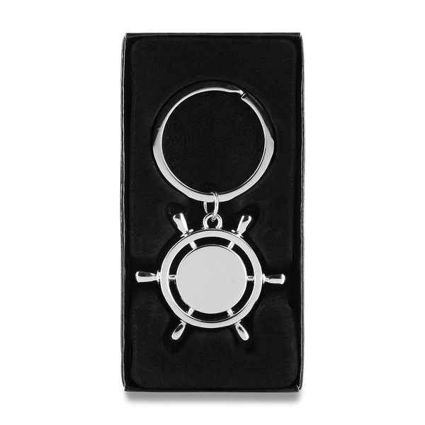 Brelok metalowy Steering Wheel, srebrny z nadrukiem logo - zdjęcie produktu