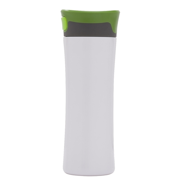Kubek termiczny Telescope 430 ml, biały/zielony z nadrukiem logo f