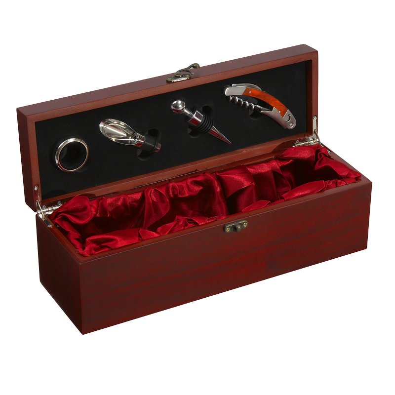 Skrzynka na wino z akcesoriami Angers, brązowy z nadrukiem logo - zdjęcie produktu