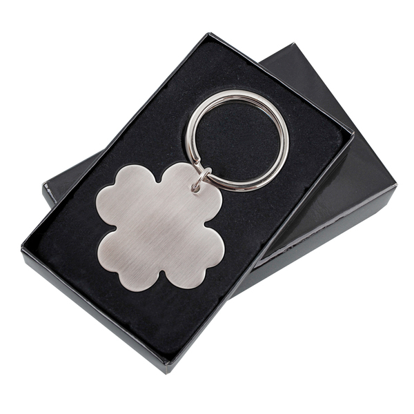 Brelok metalowy 4-leaf clover, srebrny z grawerem logo a