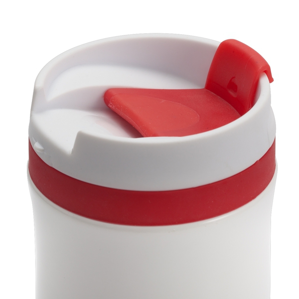 Kubek termiczny Viki 390 ml, czerwony/biały z nadrukiem logo b