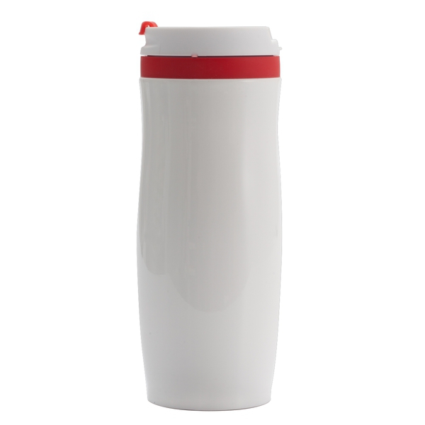 Kubek termiczny Viki 390 ml, czerwony/biały z nadrukiem logo d