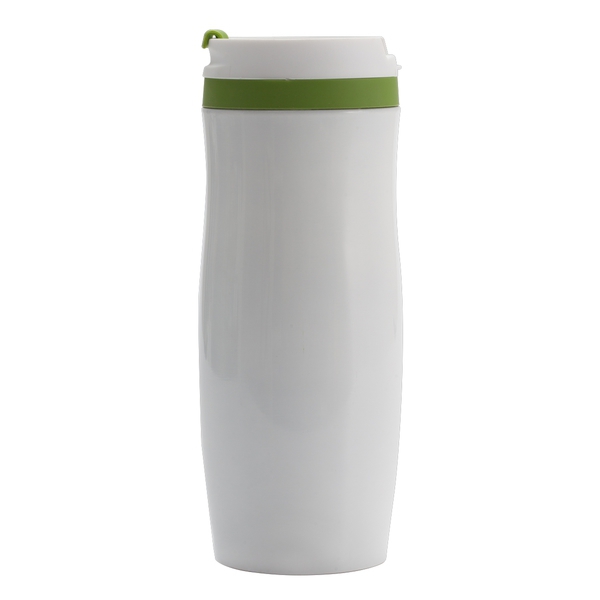 Kubek termiczny Viki 390 ml, zielony/biały z nadrukiem logo d