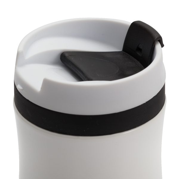 Kubek termiczny Viki 390 ml, czarny/biały z nadrukiem logo b