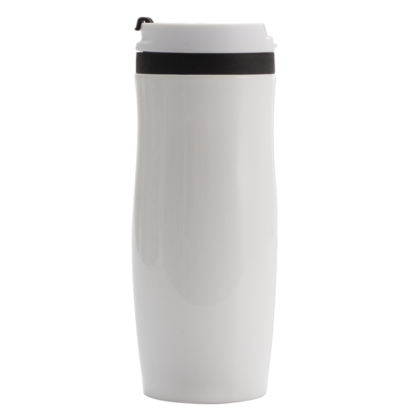 Kubek termiczny Viki 390 ml, czarny/biały z nadrukiem logo d