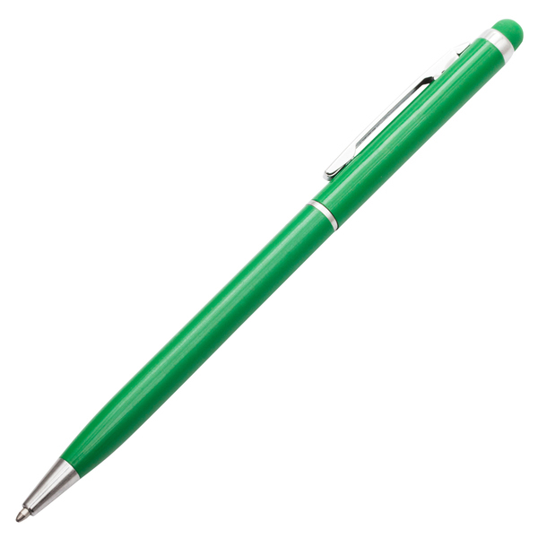 Długopis aluminiowy Touch Tip, zielony z nadrukiem logo a
