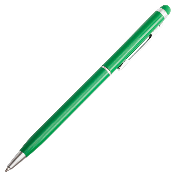 Długopis aluminiowy Touch Tip, zielony z nadrukiem logo b
