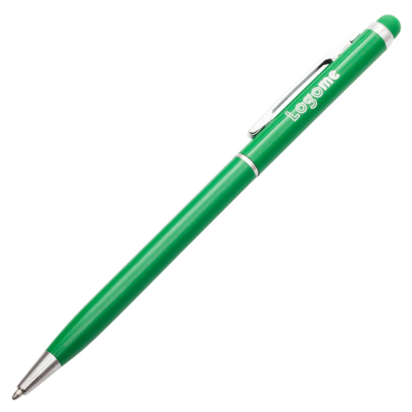 Długopis aluminiowy Touch Tip, zielony z nadrukiem logo c