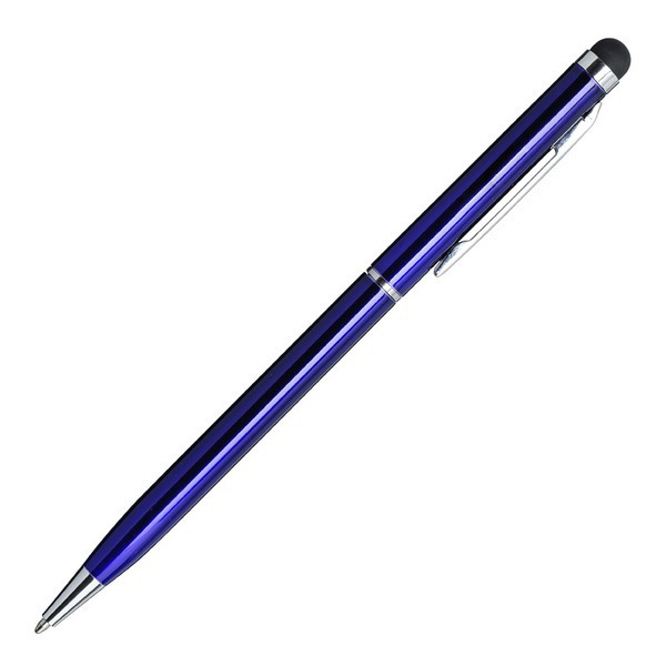 Długopis aluminiowy Touch Tip, niebieski z nadrukiem logo b