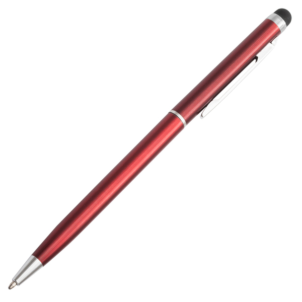 Długopis aluminiowy Touch Tip, czerwony z nadrukiem logo b