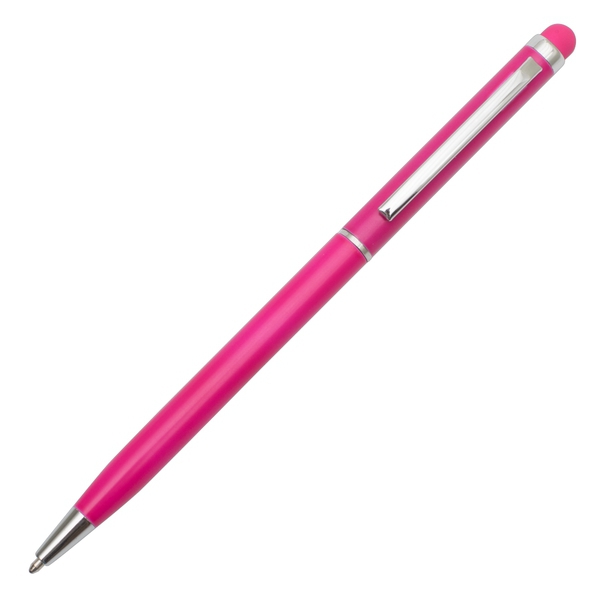 Długopis aluminiowy Touch Tip, magenta z nadrukiem logo a
