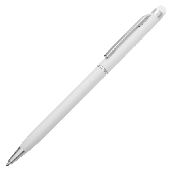 Długopis aluminiowy Touch Tip, biały z nadrukiem logo - zdjęcie produktu
