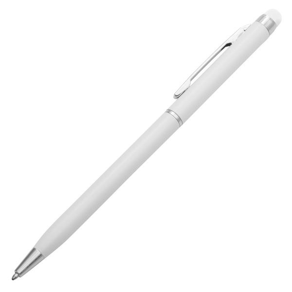 Długopis aluminiowy Touch Tip, biały z nadrukiem logo a