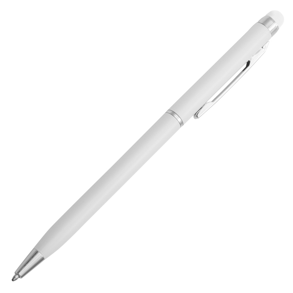 Długopis aluminiowy Touch Tip, biały z nadrukiem logo b