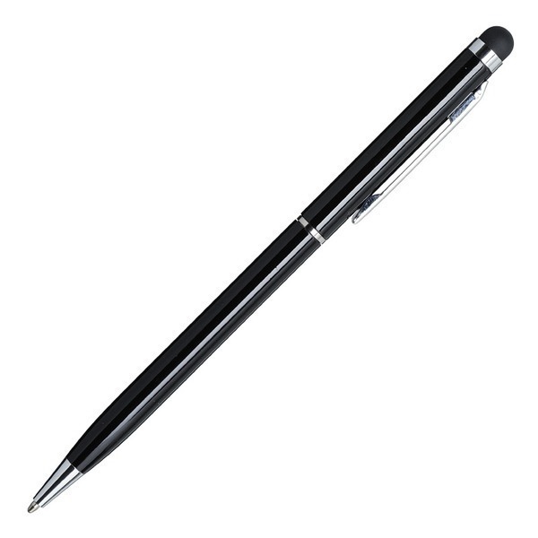 Długopis aluminiowy Touch Tip, czarny z nadrukiem logo b