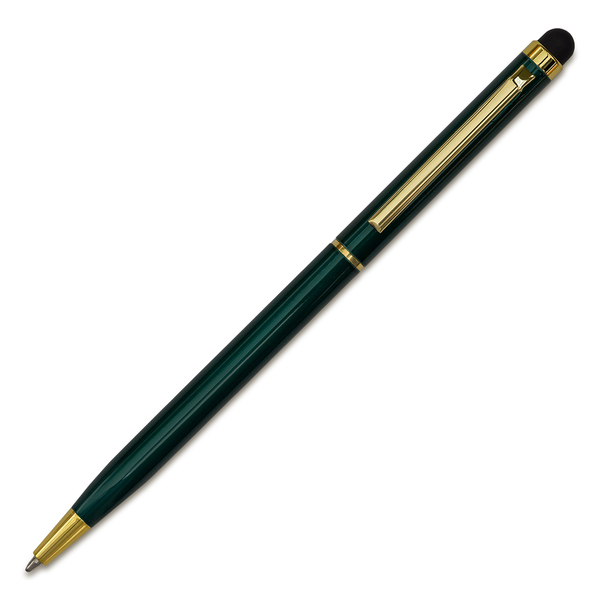Długopis aluminiowy Touch Tip Gold, ciemny zielony z nadrukiem logo a