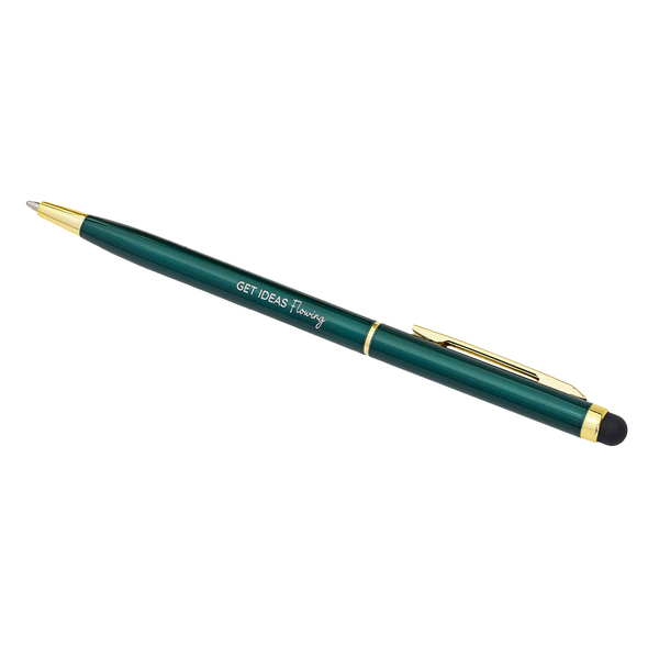 Długopis aluminiowy Touch Tip Gold, ciemny zielony z nadrukiem logo b