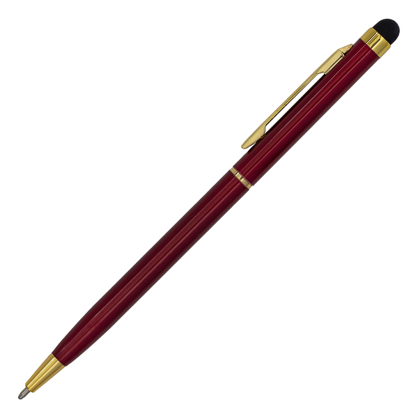 Długopis aluminiowy Touch Tip Gold, bordowy z nadrukiem logo