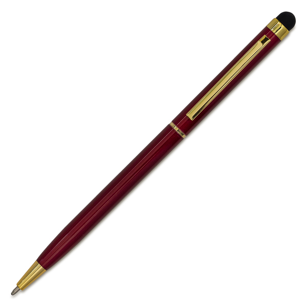 Długopis aluminiowy Touch Tip Gold, bordowy z nadrukiem logo b
