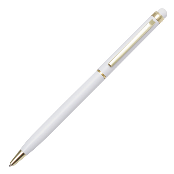 Długopis aluminiowy Touch Tip Gold, biały z nadrukiem logo a