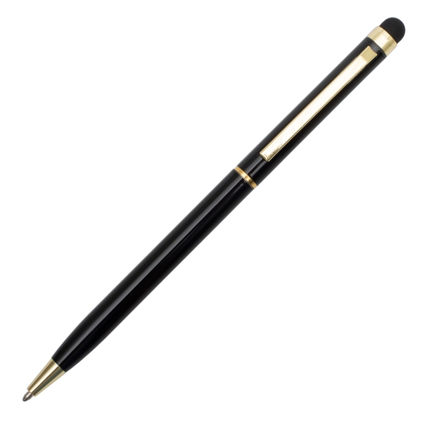 Długopis aluminiowy Touch Tip Gold, czarny z nadrukiem logo a