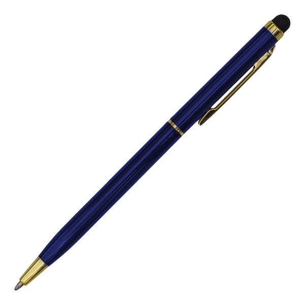 Długopis aluminiowy Touch Tip Gold, granatowy z nadrukiem logo a