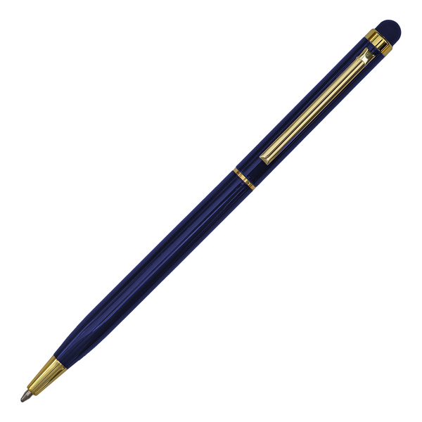 Długopis aluminiowy Touch Tip Gold, granatowy z nadrukiem logo b