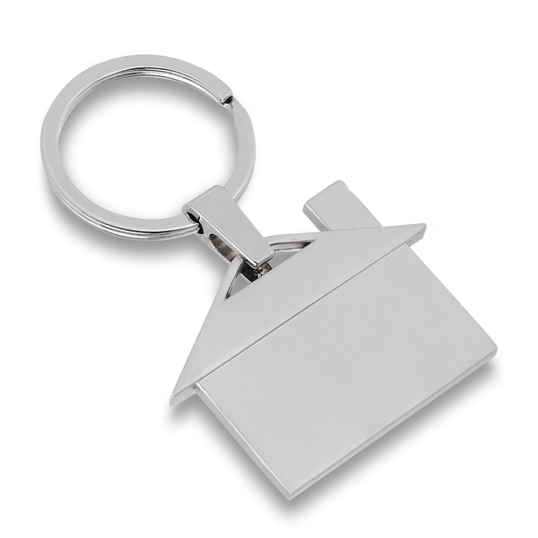 Brelok metalowy House, srebrny z grawerem logo c