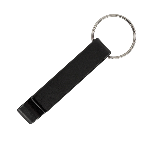 Aluminiowy brelok - otwieracz, czarny z nadrukiem logo a