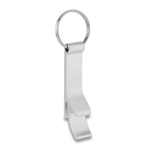 Aluminiowy brelok - otwieracz, srebrny z nadrukiem logo - zdjęcie produktu