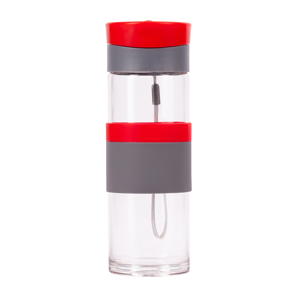 Szklana butelka Top Form 440 ml, czerwony z nadrukiem logo e