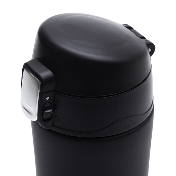 Kubek termiczny Secure 400 ml, czarny z nadrukiem logo e