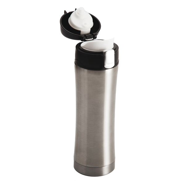 Kubek termiczny Secure 400 ml, srebrny z nadrukiem logo a