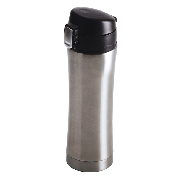 Kubek termiczny Secure 400 ml, srebrny z nadrukiem logo b